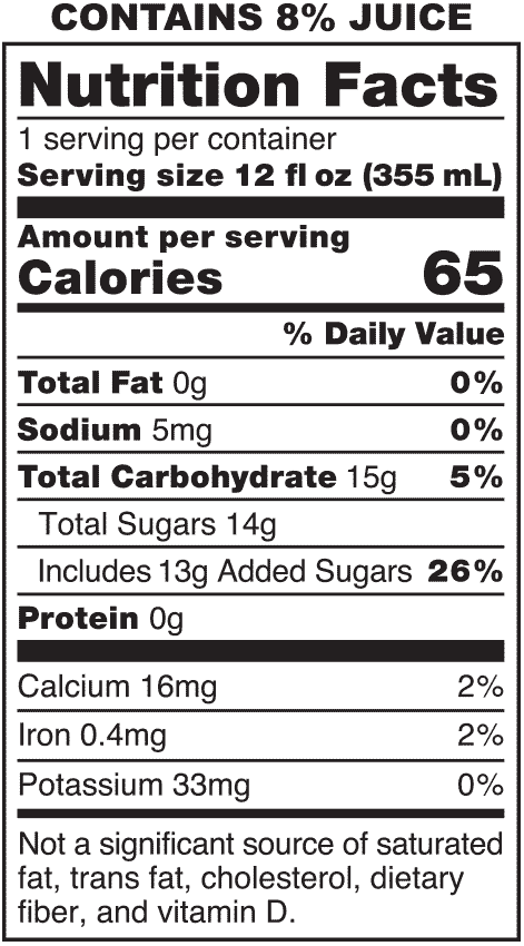 Peach Tea 12oz (5mg) Nutrition Facts for IYKYK plant-based drinks Delta-9 T** + C** Peach Tea, 12oz can, 5mg T**